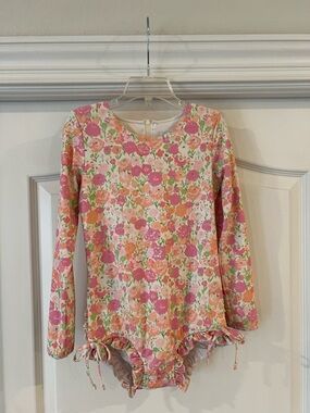 SweetHoney Pink Orange Floral Long-Sleeve One-Piece Swimsuit